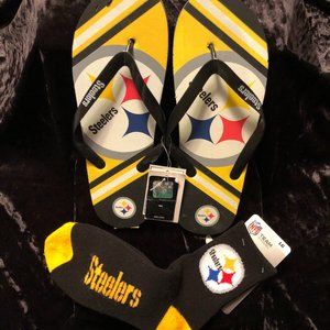 NWT NFL Pittsburgh Steelers Men's Large Socks & Flip Flops